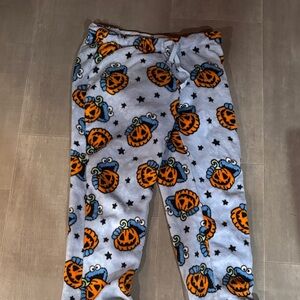 Cozy Halloween Pumpkin Print Women's Fleece Pajama Pants - Light Blue